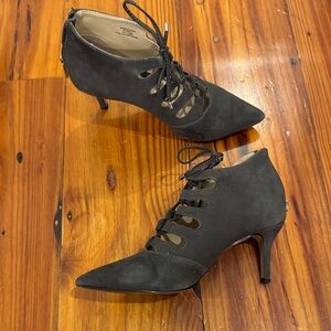 Adrienne Vittadini Genuine Suede Charcoal Lace-Up Heeled Boots